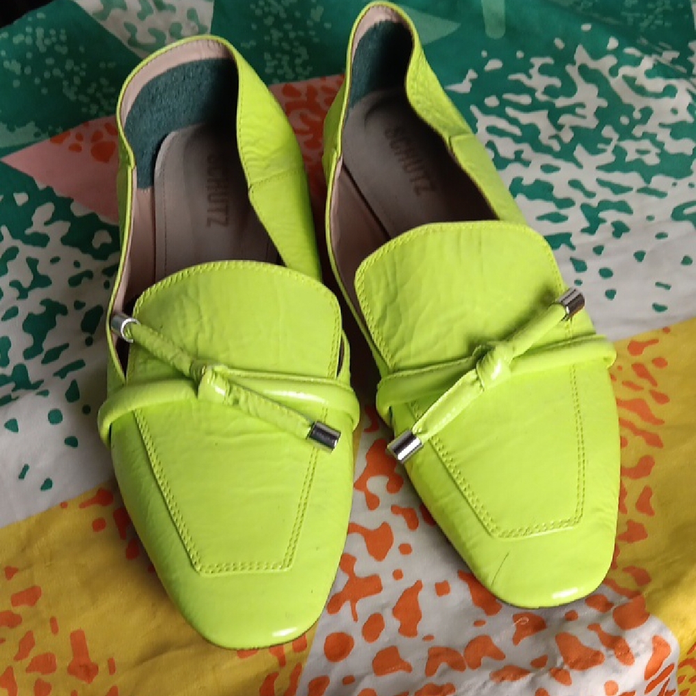 SCHUTZ Green Flats Sleek Loafers
